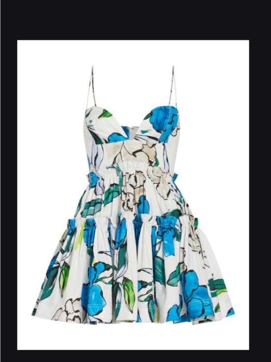 Aje Dresses & Skirts - Aje White Mini Dress with Blue and Green Floral Print